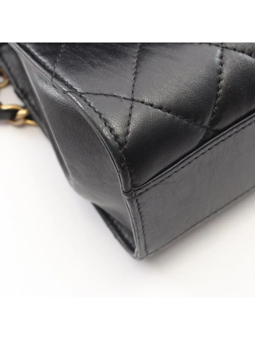 Chanel Shoulder Bag Quilted Top Handle Black Leather Top Small Flap